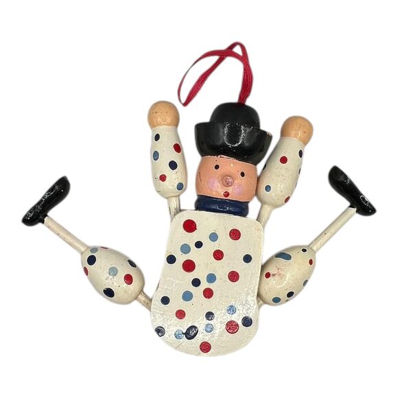 VTG Wood Toy Polka Dot Hobo Clown Pull String Jumping Jack Ornament Austrian 7” - Picture 4 of 8